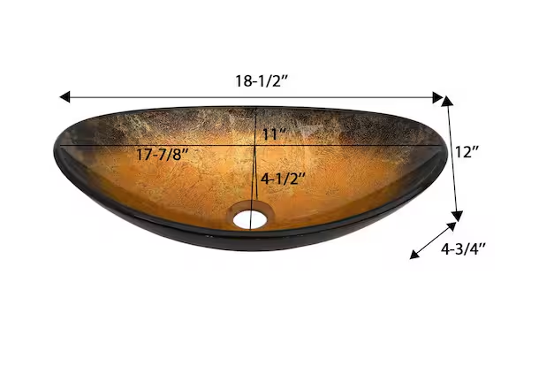 18-1/2 in. Boat-Shaped Brown Tempered Glass Bathroom Vessel Sink with Black Drain