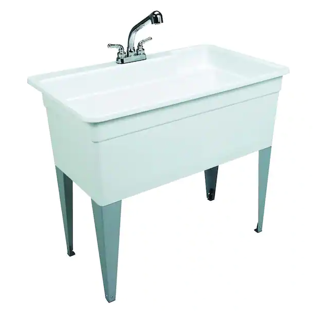 Utilatub Combo 40 in. x 24 in. 33 in. Polypropylene Floor Mount Utility Tub with Pull-Out Faucet in White