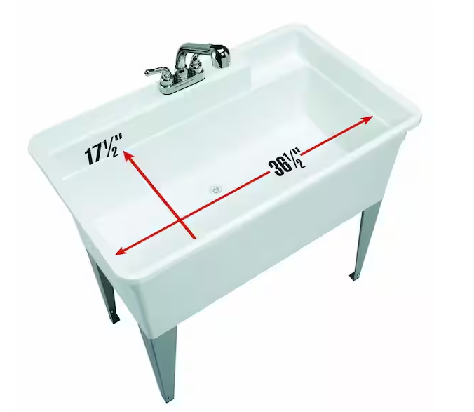 Utilatub Combo 40 in. x 24 in. 33 in. Polypropylene Floor Mount Utility Tub with Pull-Out Faucet in White
