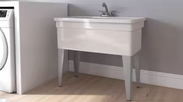Utilatub Combo 40 in. x 24 in. 33 in. Polypropylene Floor Mount Utility Tub with Pull-Out Faucet in White