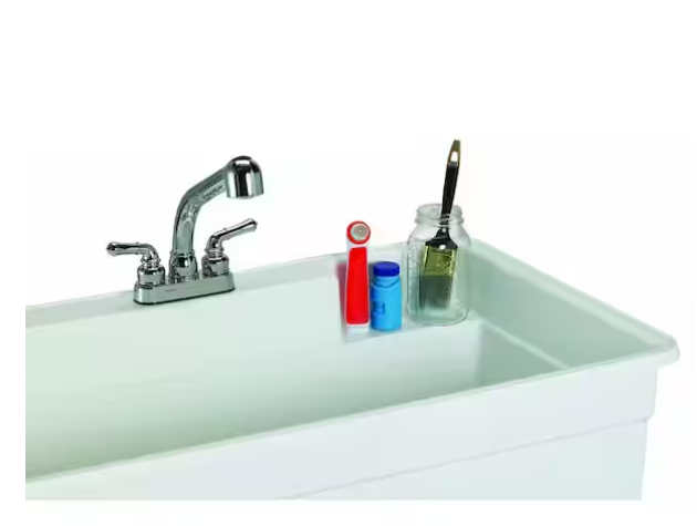 Utilatub Combo 40 in. x 24 in. 33 in. Polypropylene Floor Mount Utility Tub with Pull-Out Faucet in White