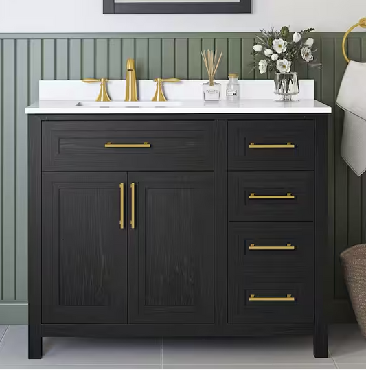 Beaufort 42 in. Single Sink Black Bath Vanity with White Engineered Stone Top (Assembled)