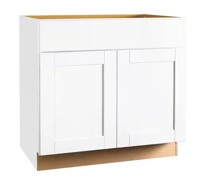 Shaker 36 in. W x 24 in. D x 34.5 in. H Assembled Sink Base Cabinet in Satin White