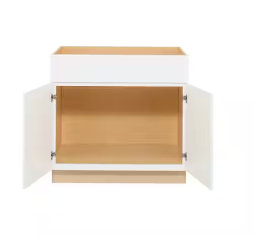 Shaker 36 in. W x 24 in. D x 34.5 in. H Assembled Sink Base Cabinet in Satin White