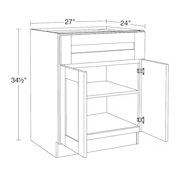 Arlington Vesper White Plywood Shaker Stock Assembled Base Kitchen Cabinet Soft Close 27 in. W x 24 in. D x 34.5 in. H