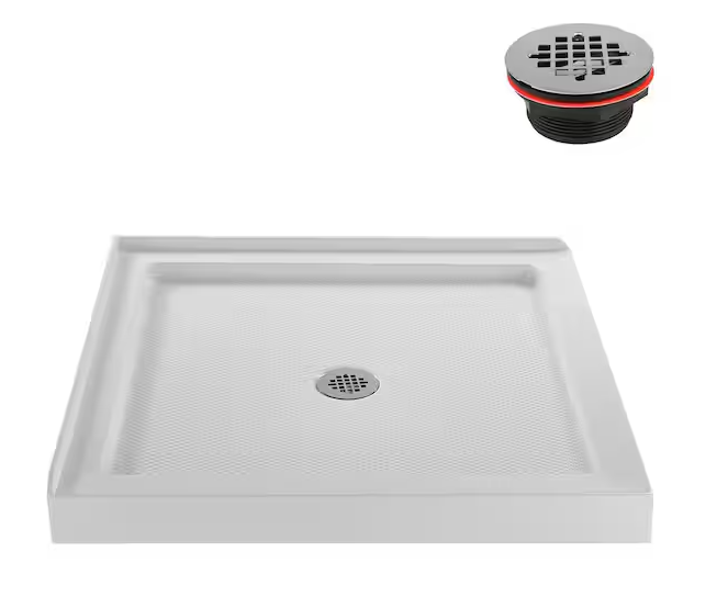 NT-396-322-CR 32 in. x 32 in. Corner Acrylic Shower Pan Base, Glossy White with Center Drain, ABS Drain Included