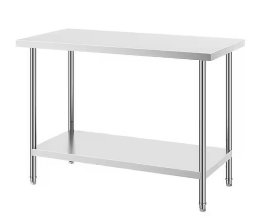 Stainless Steel Prep Table, 24 x 48 x 34 In. 800 lbs. Heavy Duty Metal Worktable with 3 Adjustable Height Silver