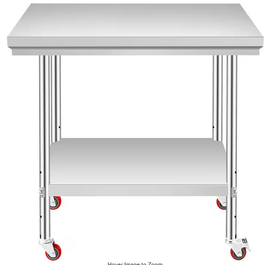 36 in. x 24 in. with 4 Wheels Stainless Steel Work Table Commercial Kitchen Prep Table Heavy Duty Work Table Silver
