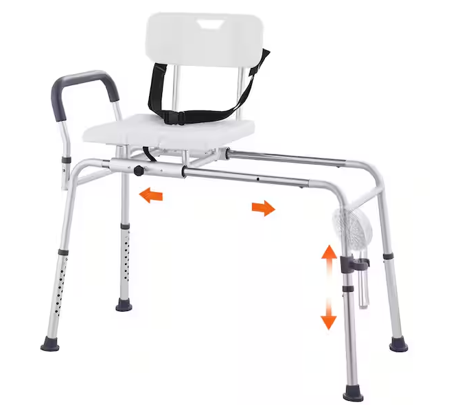 Sliding Tub Transfer Bench 14.2 in. W Freestanding Shower Bench Reversible Backrest Shower Bench in White