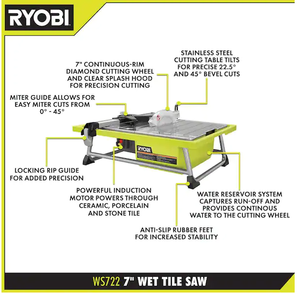 Ryobi 4.8 -Amps 7 in. Blade Corded Tabletop Wet Tile Saw