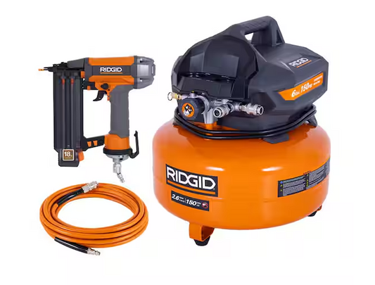 6 Gal. 150 PSI Portable Electric Oil-Free Jobsite Pancake Air Compressor with 25 ft. Air Hose and 18GA Brad Nailer