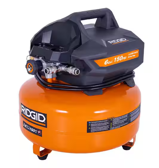 6 Gal. 150 PSI Portable Electric Oil-Free Jobsite Pancake Air Compressor with Dual Pressure Gauges and 2-Quick Couplers