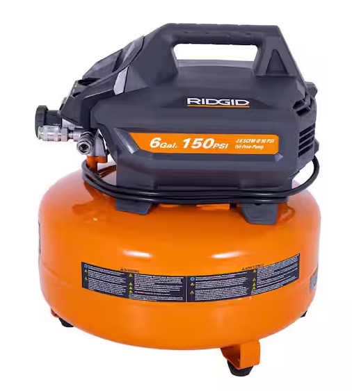 6 Gal. 150 PSI Portable Electric Oil-Free Jobsite Pancake Air Compressor with Dual Pressure Gauges and 2-Quick Couplers