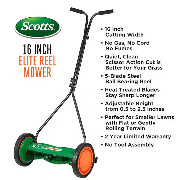 Scott's 16 in. Manual Walk Behind Push Reel Lawn Mower