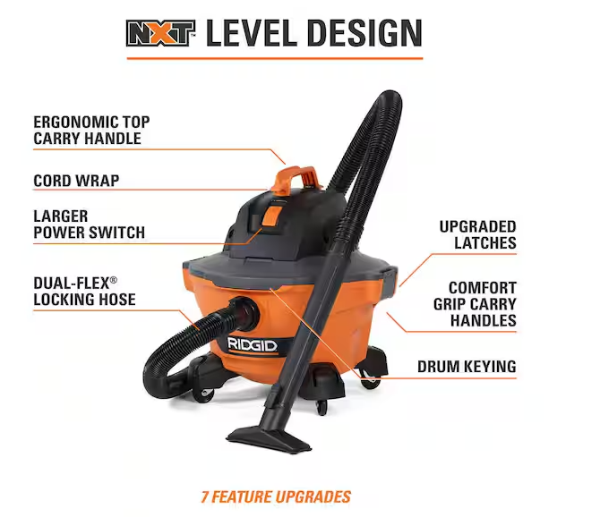 6 Gal. 3.5 Peak HP NXT Shop Vacuum Wet Dry Vac with General Debris Filter, Locking Hose and Attachments HD06001