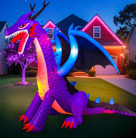 7.5FT Halloween Inflatables Dragon Decorations with Built-in LED Lights