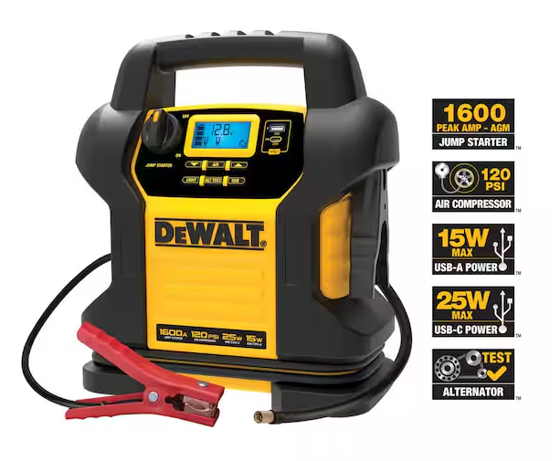 1600 Peak Amp Jump Starter with Digital Compressor and USB Power Bank