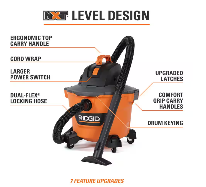 9 Gal. 4.25 Peak HP NXT Shop Vacuum Wet Dry Vac with General Debris Filter, Locking Hose and Attachments HD09001