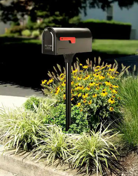 MB1 Black, Medium, Steel, Post Mount Mailbox and 2 in. In-Ground Post Kit
