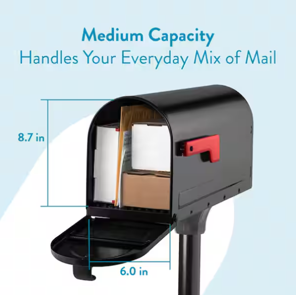 MB1 Black, Medium, Steel, Post Mount Mailbox and 2 in. In-Ground Post Kit