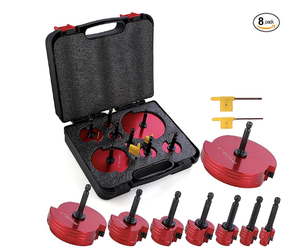 Double-Blade PVC Pipe Reamer Kit (1/2" to 4") 8PCS into Standard 1/2" Drills - Fits Sch.40