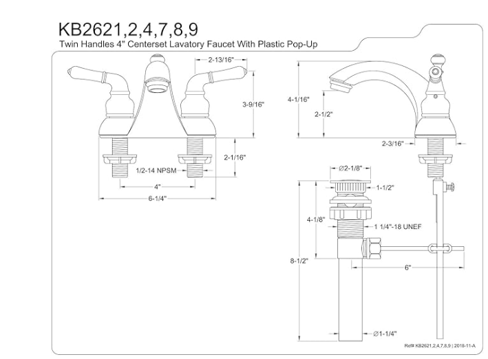 Kingston Brass KB2624 Naples 4-Inch Centerset Lavatory Faucet