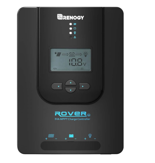 Renogy Solar Charge Controller (Bluetooth) -Rover 30A 12V24V Auto DC Input MPPT Charge Controllers for Solar Panels Adjustable LCD for Gel Sealed Flooded Lithium Batteries