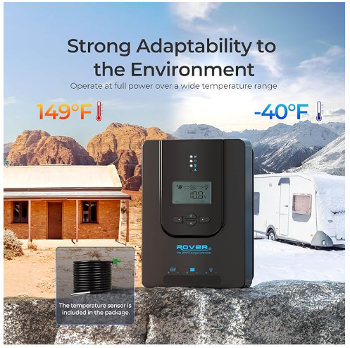 Renogy Solar Charge Controller (Bluetooth) -Rover 30A 12V24V Auto DC Input MPPT Charge Controllers for Solar Panels Adjustable LCD for Gel Sealed Flooded Lithium Batteries