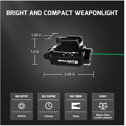 OLIGHT Baldr S 800 Lumens Compact Rail Mount Weaponlight with Green Beam and White LED Combo