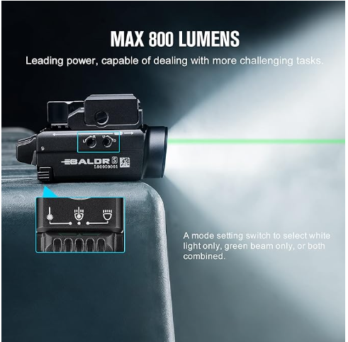 OLIGHT Baldr S 800 Lumens Compact Rail Mount Weaponlight with Green Beam and White LED Combo