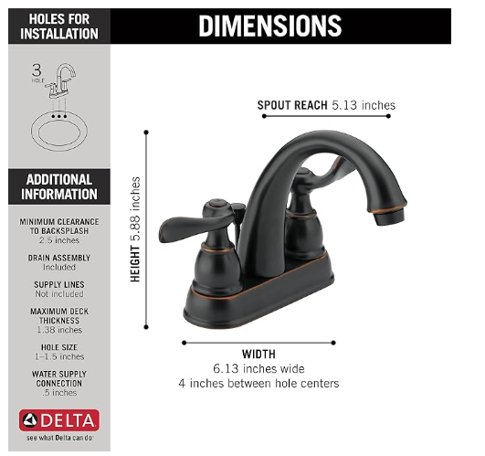 Delta Windemere Centerset Oil Rubbed Bronze Bathroom Faucet, 4 Inch 3 Hole Bathroom