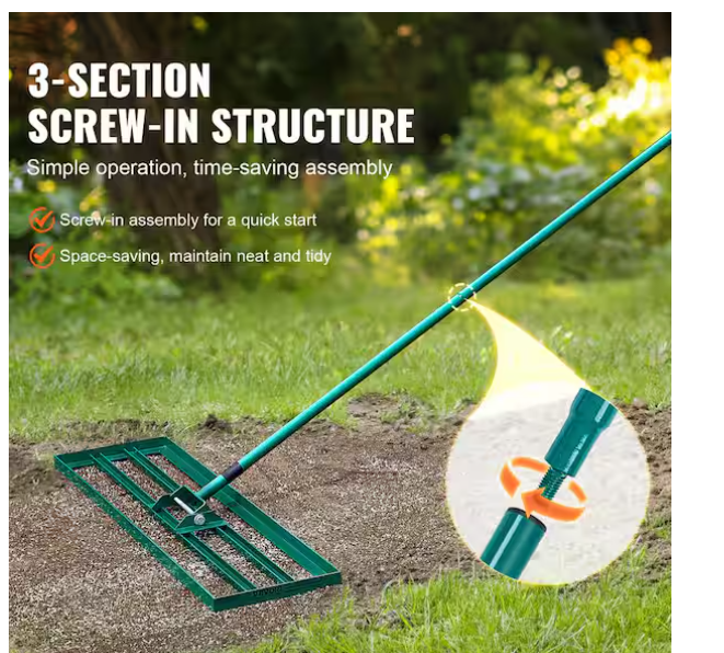 Lawn Leveling Rake 30 in. x 10 in. Level Lawn Tool Heavy-duty Lawn Leveler with 78 in. Steel Extended Handle Rake Suit