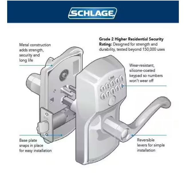 SCHLAGE FE595 CAM 626 ACC Camelot Keypad Entry with Flex-Lock and Accent Levers