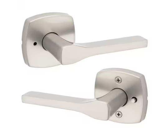 Tripoli Satin Nickel Privacy Bed/Bath Door Handle with Soft Modern Rose