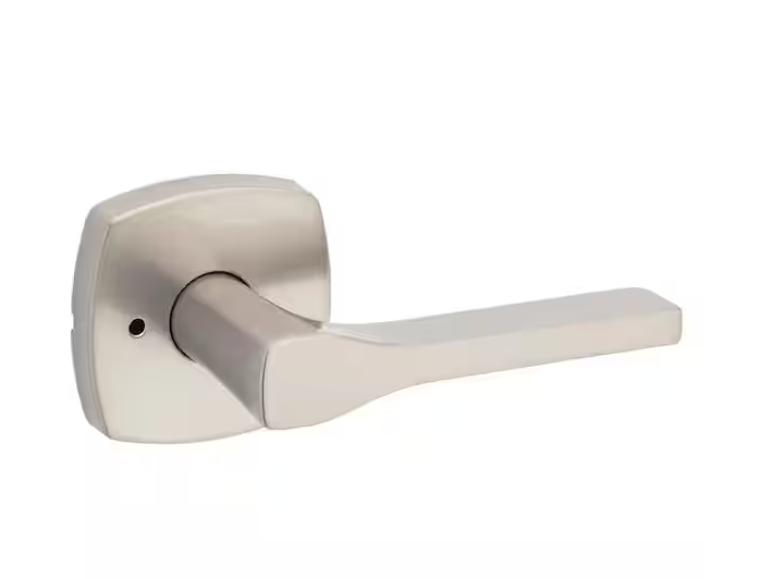 Tripoli Satin Nickel Privacy Bed/Bath Door Handle with Soft Modern Rose