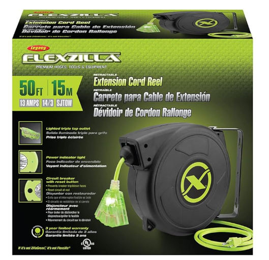 Flexzilla Retractable Extension, 14/3 AWG SJTOW, 50'
