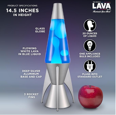 Lava The Original Lamp - 14.5" Gray Stratosphere – Retro Rocket Liquid Blue
