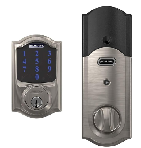 SCHLAGE BE469ZP CAM 619 Connect Smart Deadbolt with alarm with Camelot Trim in Satin Nickel, Z-Wave Plus enabled