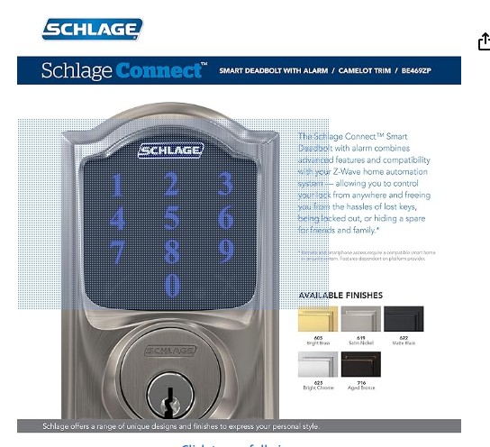 SCHLAGE BE469ZP CAM 619 Connect Smart Deadbolt with alarm with Camelot Trim in Satin Nickel, Z-Wave Plus enabled