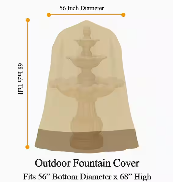 56 in. D x 68 in. H Waterproof Heavy Duty Water Fountain Cover for Winter Outdoor Garden, Beige and Brown