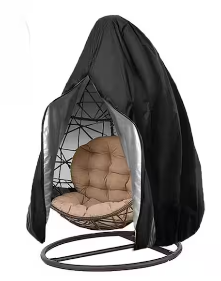 75 in. H x 45 in. W Black Waterproof Patio Single Seat Egg Chair Cover with Zipper and Bottom Buckle