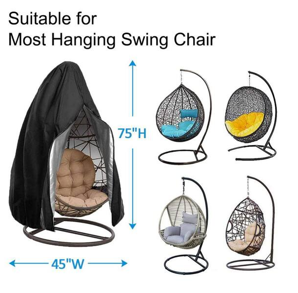 75 in. H x 45 in. W Black Waterproof Patio Single Seat Egg Chair Cover with Zipper and Bottom Buckle