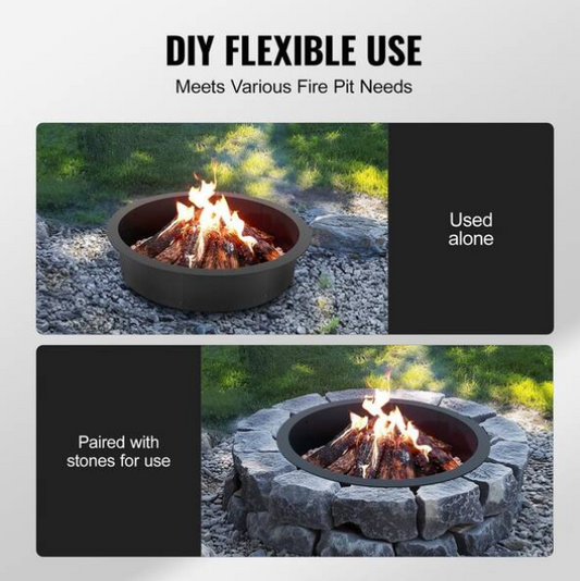 Fire Pit Ring, 35 in. Outer/31 in. Inner Dia, 10 in Height Fire Pit Insert, Heavy Duty Carbon Steel Liner