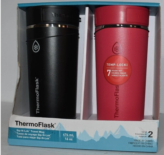 ThermoFlask 16oz. Coffee Travel Mug with Sip-N-Lock Lid, 2-pack