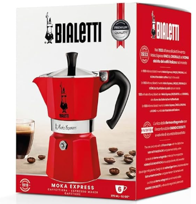 Bialetti 6 Cup Moka Stovetop Espresso Maker, Red
