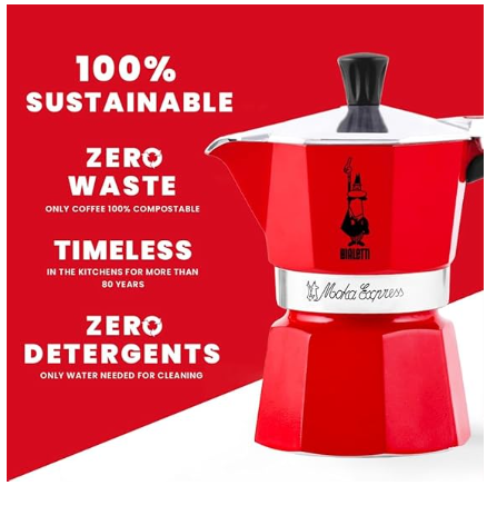 Bialetti 6 Cup Moka Stovetop Espresso Maker, Red