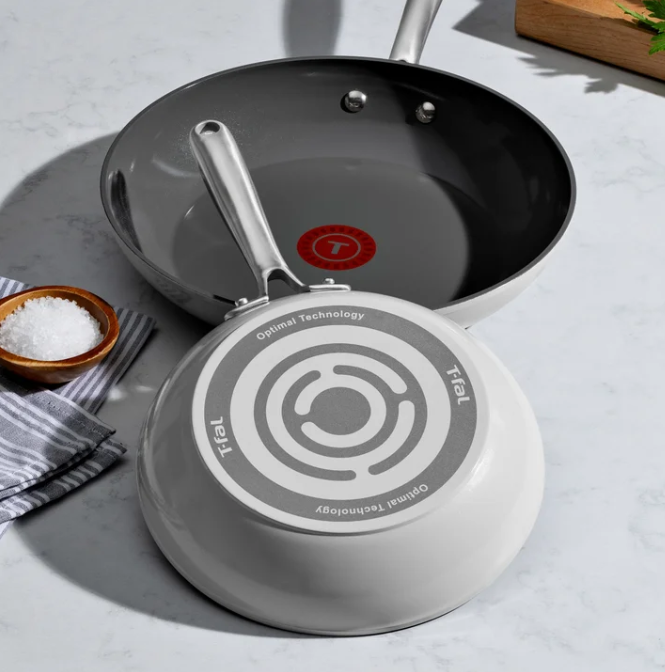 New T-Fal 3 Pc Ceramic Non Stick Fry Pan Set Gray Thermo Spot 8 10.5 12 Inch