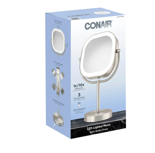 Conair LED Double-Sided 1x/10x Magnification Rechargeable Mirror