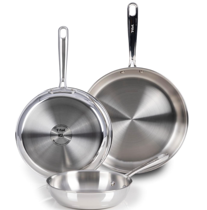 T-Fal Pro Tri-Ply Stainless Steel Cookware Set, 3-Piece Induction Cookware