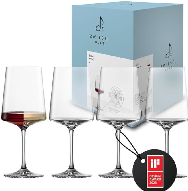 Zwiesel Glas Allround Echo Set of 4 Modern Wine Glasses with Special Base Plate